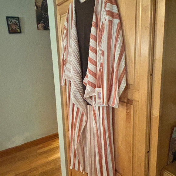 WOMENS COVER KIMONO DUSTER-LULAROE SHIRLEY-POLY-PEACH STRIPES-SIZE-LARGE NWT - Picture 12 of 14
